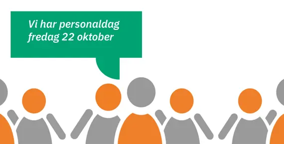 illustrerade människor och en pratbubbla med info om att Eidar har personaldag fredag 22 oktober