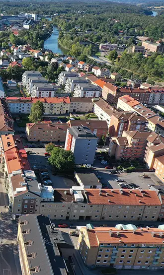 Drönarfoto över Trollhättan Centrum