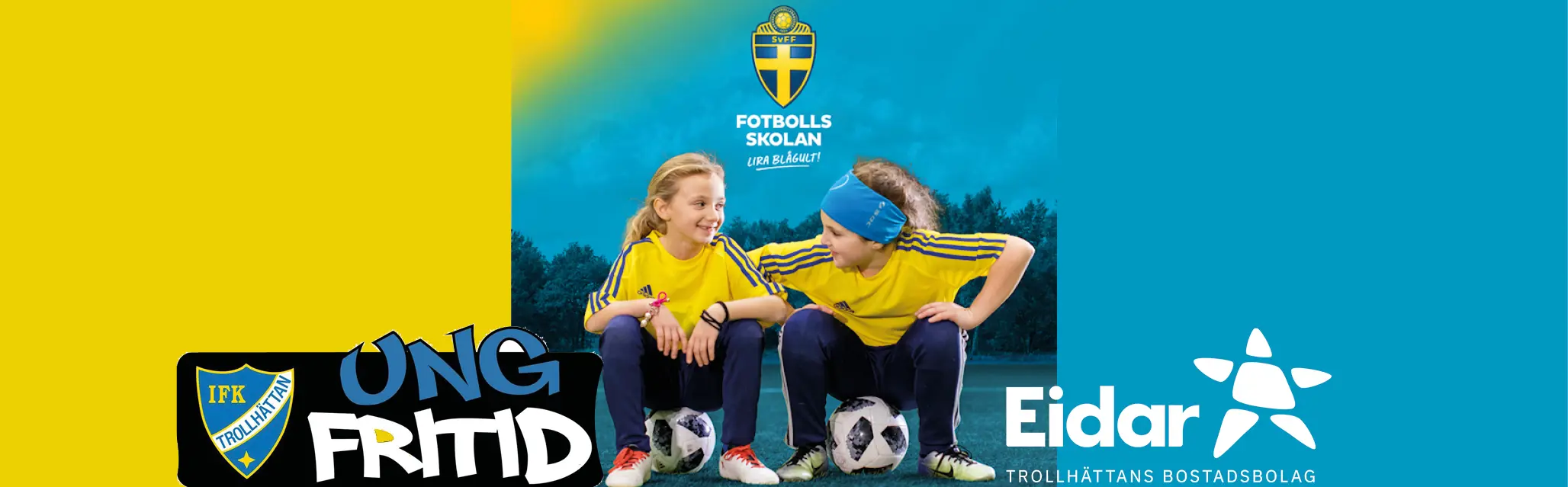 Svenska fotbollsförbundets logotype och bild på landslagsklädda barn