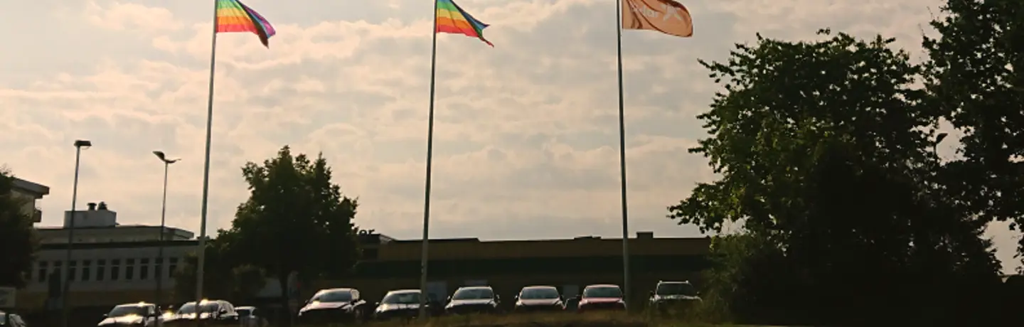 Prideflaggar utanför Eidar Center