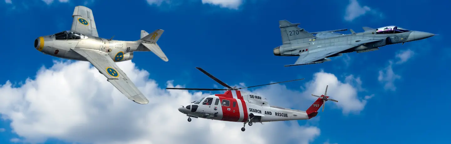 Jas Gripen och Tunnan flygplan samt SAR-helikopter 