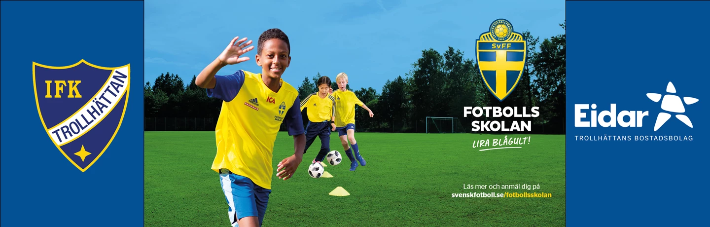 Unga fotbollsspelare och logotyper från IFK, Eidar och Svenska Fotbollsförbundet