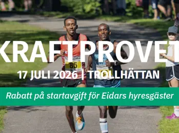 Bild på målgången i Kraftprovet och loppets namn och datum