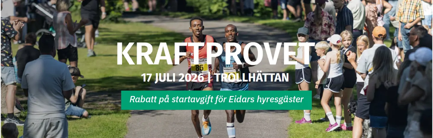 Bild på målgången i Kraftprovet och loppets namn och datum