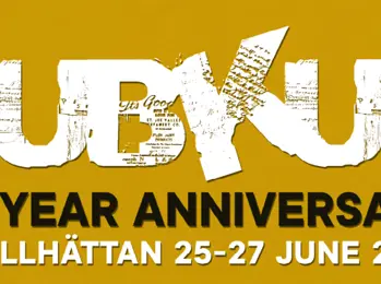 Bild med festivalens logotyp mot gul bakgrund