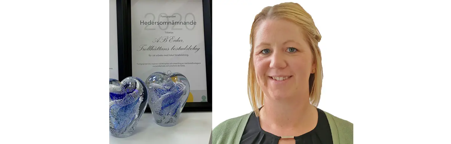 Sanna Kårebrand med Eidars diplom för hedersutnämnandet för bolagets arbete med lönebildning