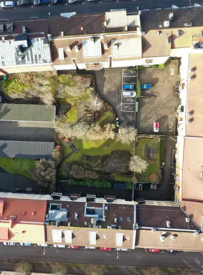 Ett bostadskvarter från ovan
