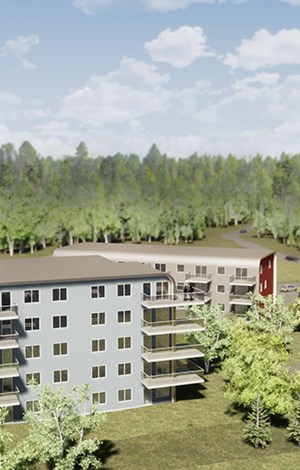 Visionsbild av Eidars hyreslägenheter i det planerade området Lärketorpet i Trollhättan
