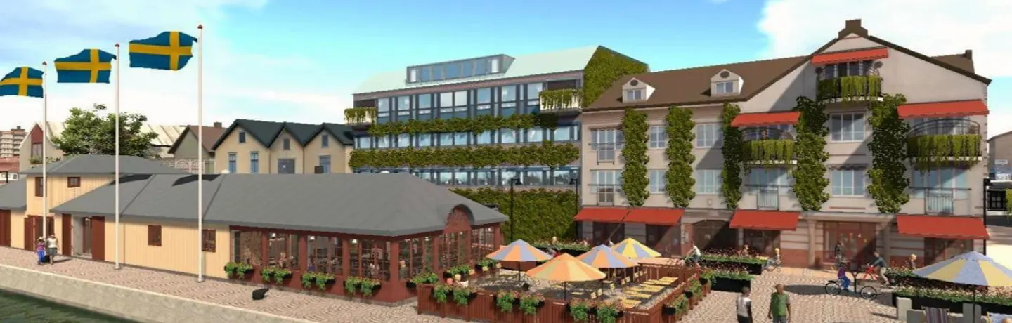 Visionsbild som visar hur en framtida restaurang skulle kunna se ut i Hamnkontoret
