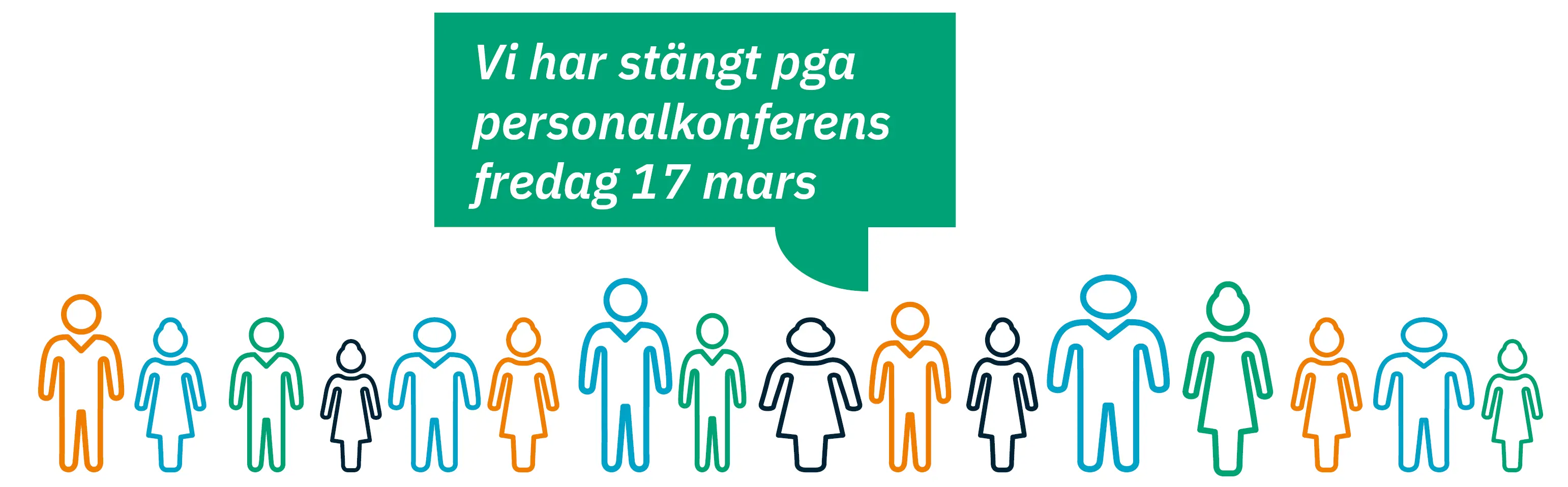 Pratbubbla som talar om att Eidar har stängt freda 17 mars pga personalkonferens