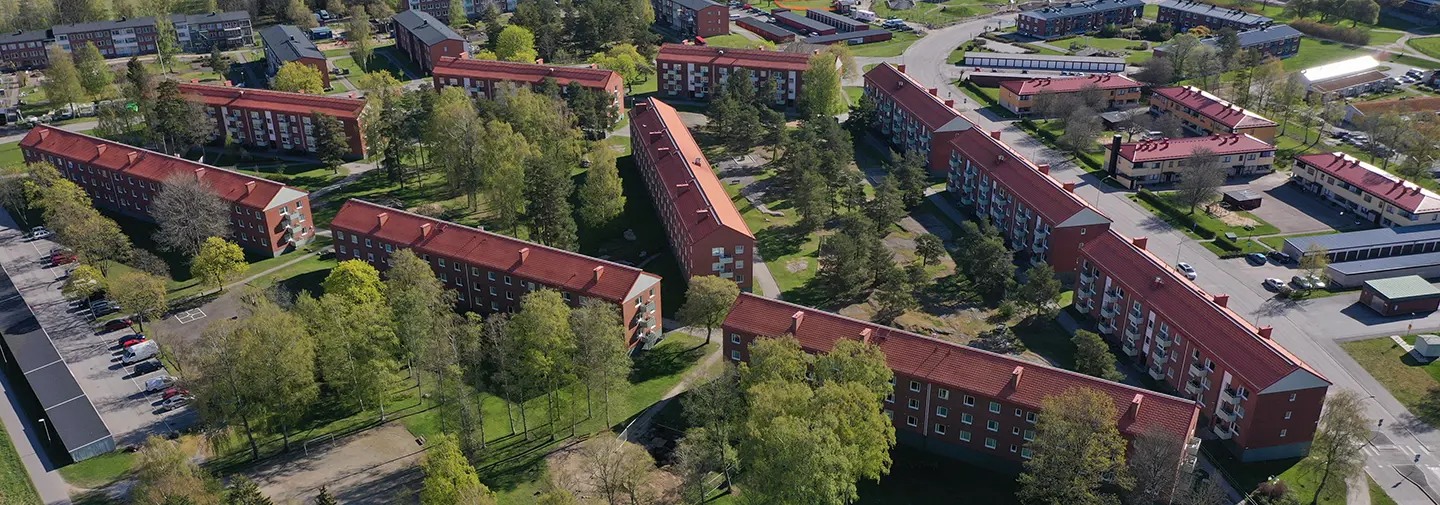 Översiktsbild över kvarteret Sädesbingen i Kronogården, Trollhättan.