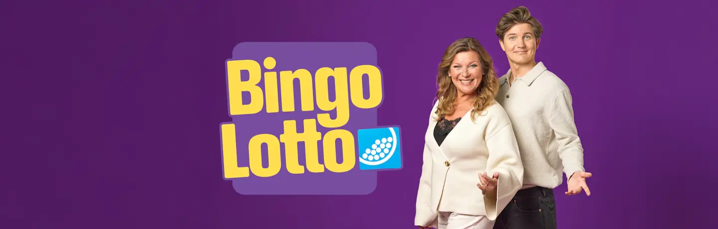 logga bingolotto samt programledarna Lotta Engberg och Daniel Norberg