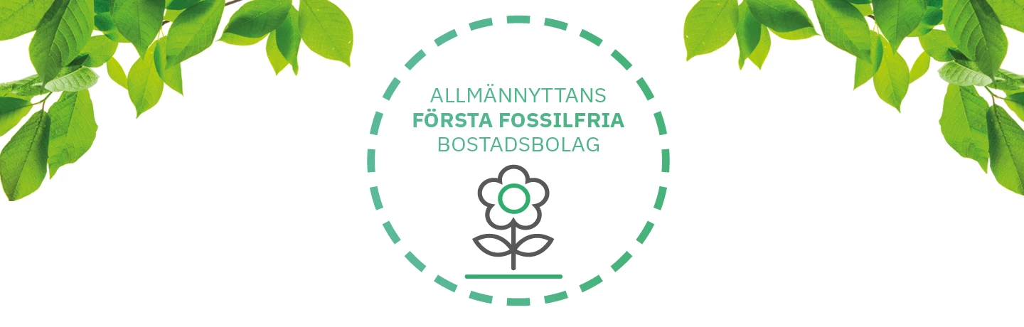 Symbol med texten Allmännyttans första fossilfria bolag